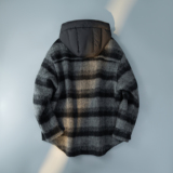 灰黑格子羽绒帽休闲毛呢大衣男士羊毛外套6016-5823P455控799，男装毛呢大衣，钱塘大厦6016