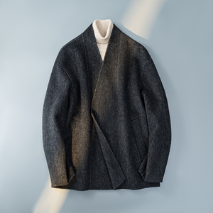 澳洲羊毛新中式风茶服毛呢大衣V领灰色6016-8508P399控788图片