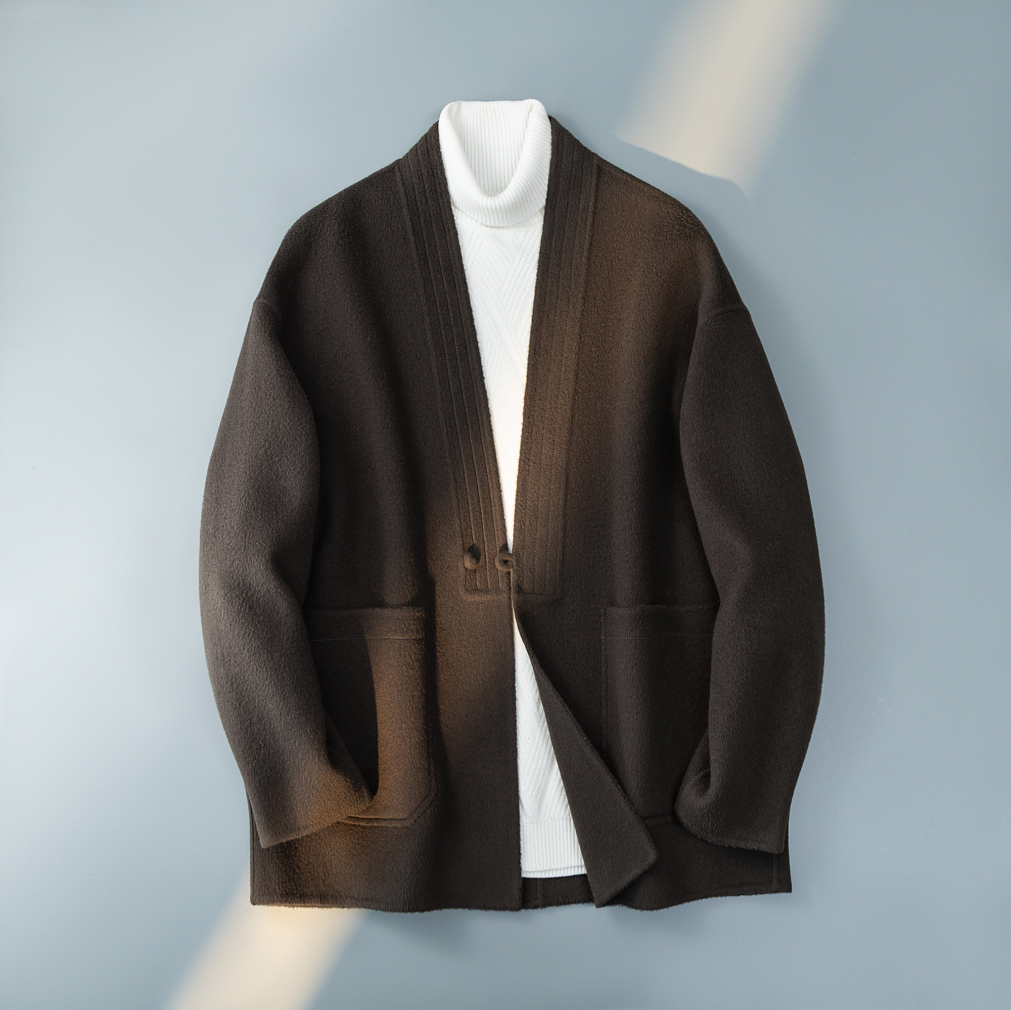 新中式风茶服毛呢大衣盘口羊毛冬装外套6016-8506P325控688,男装毛呢大衣,钱塘大厦6016