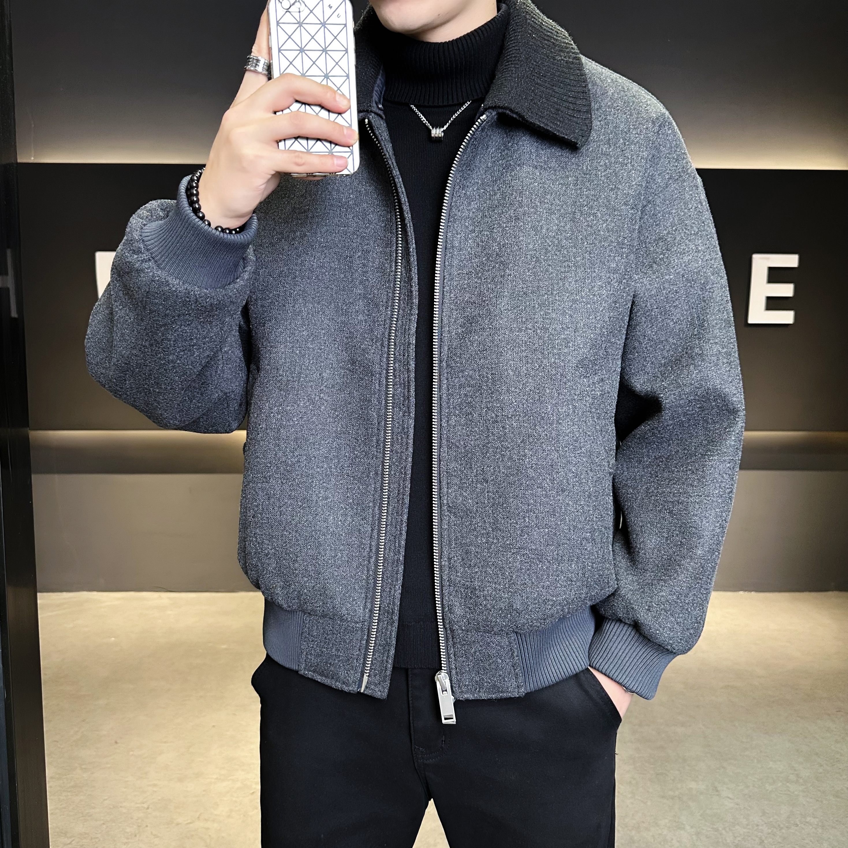 呢子夹克羽绒服毛线双领可脱卸羽绒衣6016-25320P350控699，男装夹克，钱塘大厦6016