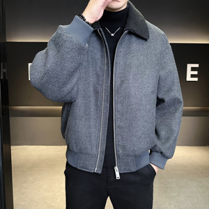 咖色 呢子夹克羽绒服毛线双领可脱卸羽绒衣6016-25320P350控699图片