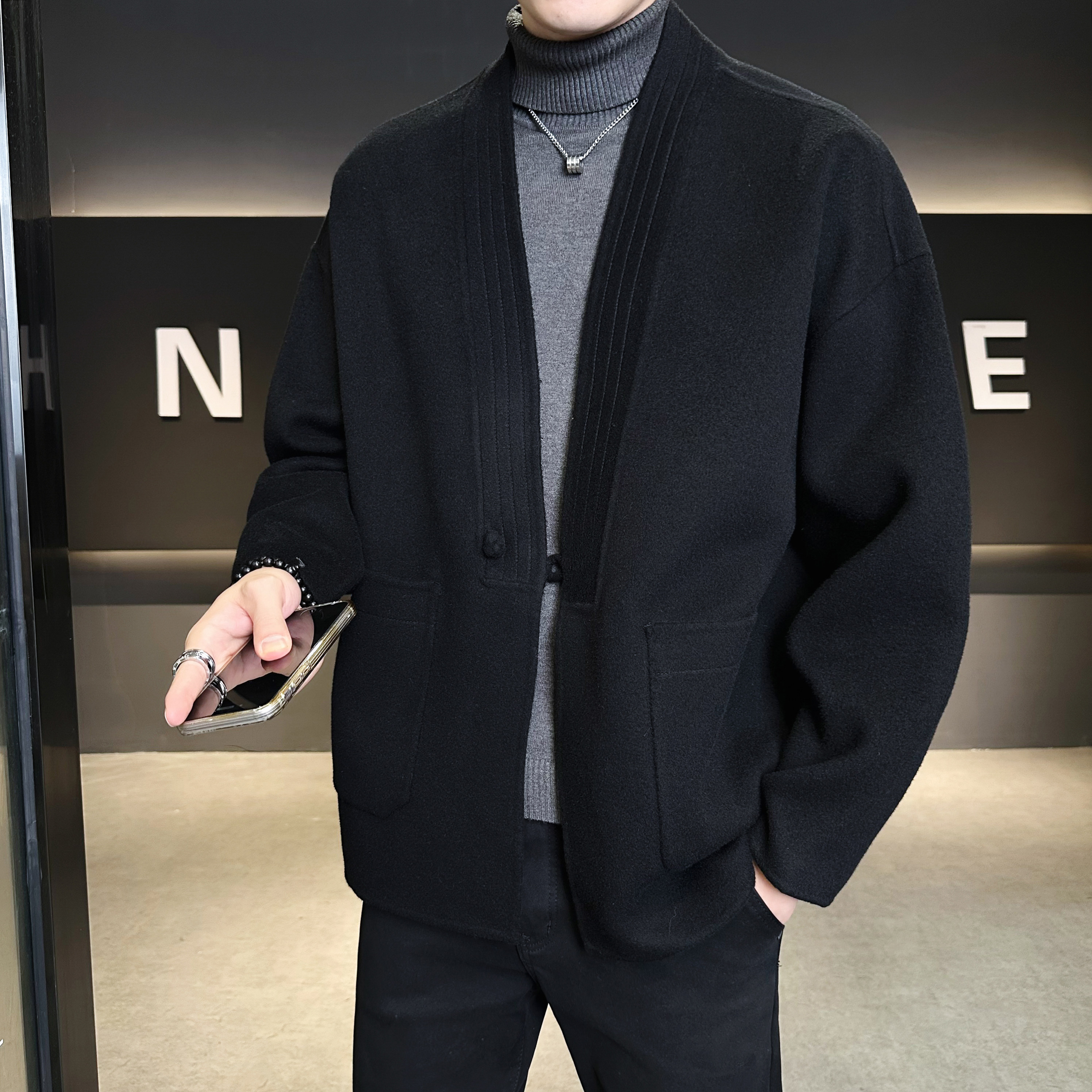 和尚领新中式风茶服毛呢大衣羊毛外套6016-8506P325控688,男装毛呢大衣,钱塘大厦6016
