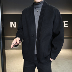 和尚领 新中式风茶服毛呢大衣羊毛外套6016-8506P325控688图片