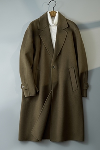 休闲毛呢外套简约西装领长款呢子风衣灰绿色钱塘6016-8077p375图片