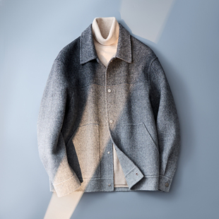 5782P315控688 外套6016 渐变色翻领羊毛夹克 男休闲呢子冬装