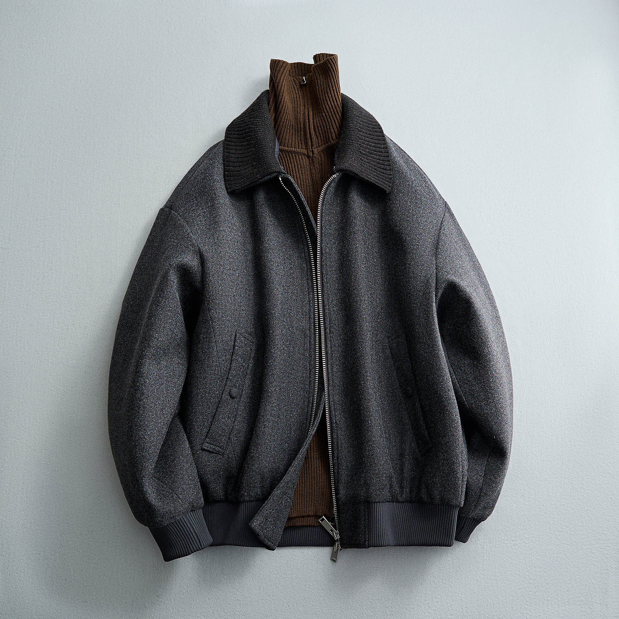螺纹收腰呢子夹克羽绒服双领可脱卸羽绒衣6016-25320P350控699,男装夹克,钱塘大厦6016