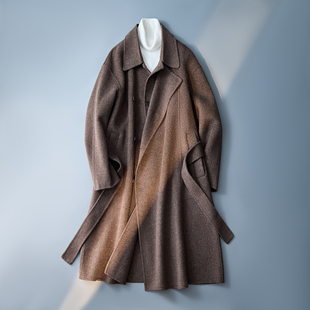 英伦风宽松双领腰带大衣男羊毛秋冬毛呢外套 9903P525 6016