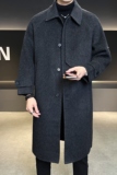 双面呢中长款翻领毛呢外套羊毛风衣炭灰色6016-5881P358控688，男装风衣，钱塘大厦6016