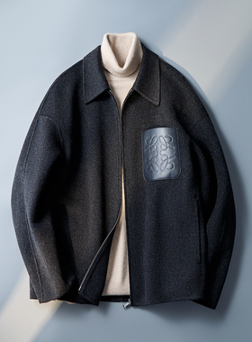 拉链款毛呢外套 口袋贴皮休闲羊毛夹克 混灰色6016-2619P315控659