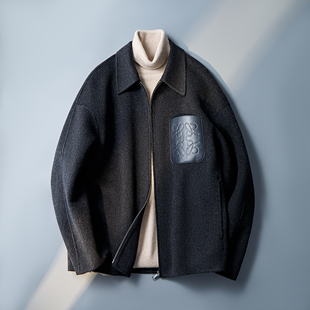 拉链款 口袋贴皮休闲羊毛夹克 混灰色6016 2619P315控659 毛呢外套
