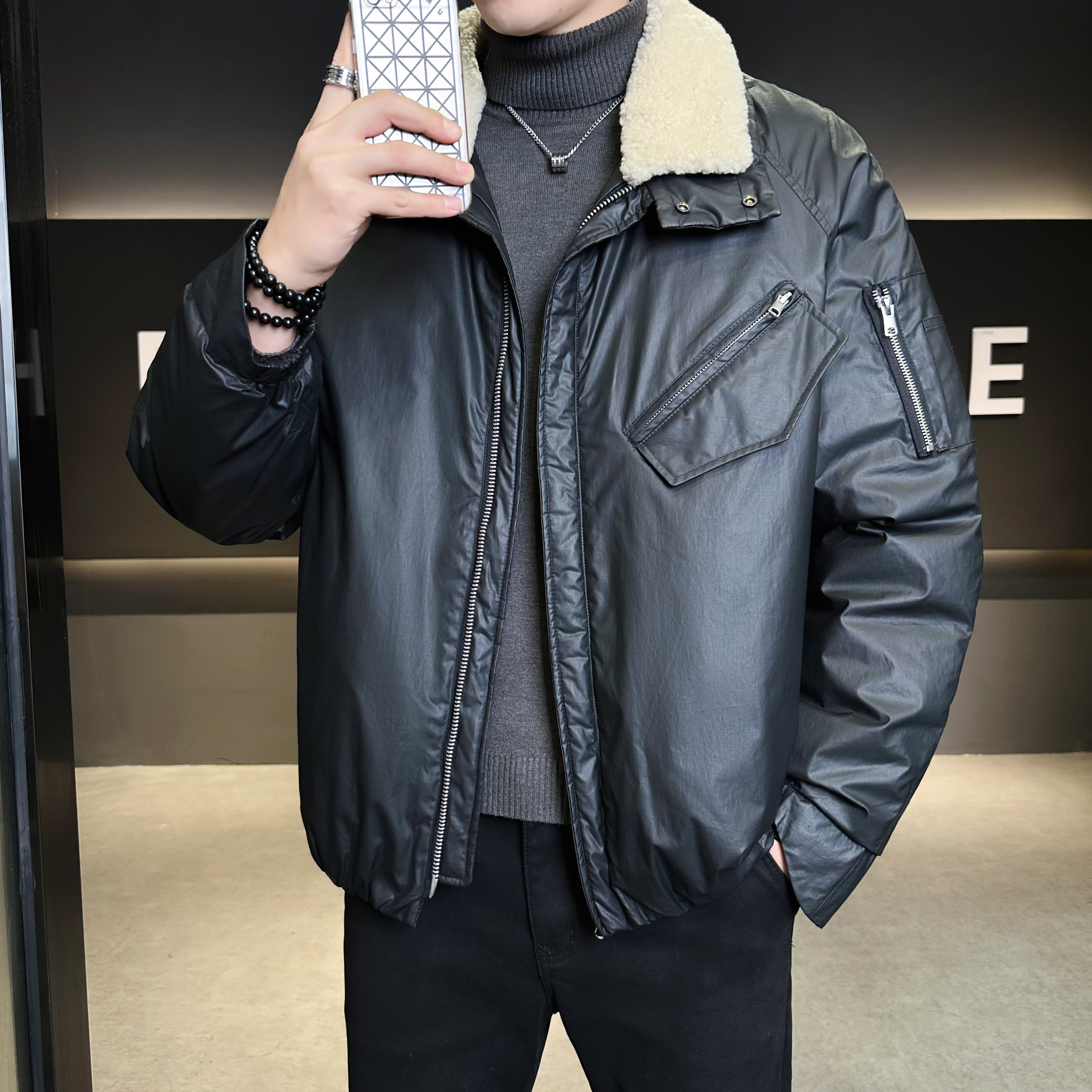 2025新款羽绒服毛领可脱卸休闲机车风冬装外套6016-9151P525,男装羽绒服,钱塘大厦6016