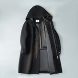 休闲毛呢外套英伦风连帽长款毛边呢子风衣钱塘6016-2302p480，男装风衣，钱塘大厦6016