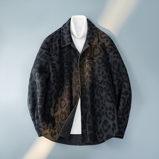 6016 宽松羊毛外套毛呢工艺 5960P468控889 男士 100%羊毛豹纹衬衫