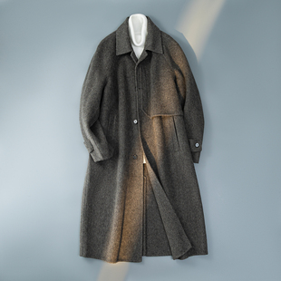 6016 灰色双面呢中长款 羊毛冬装 领毛呢外套男士 5881P358控688 西装