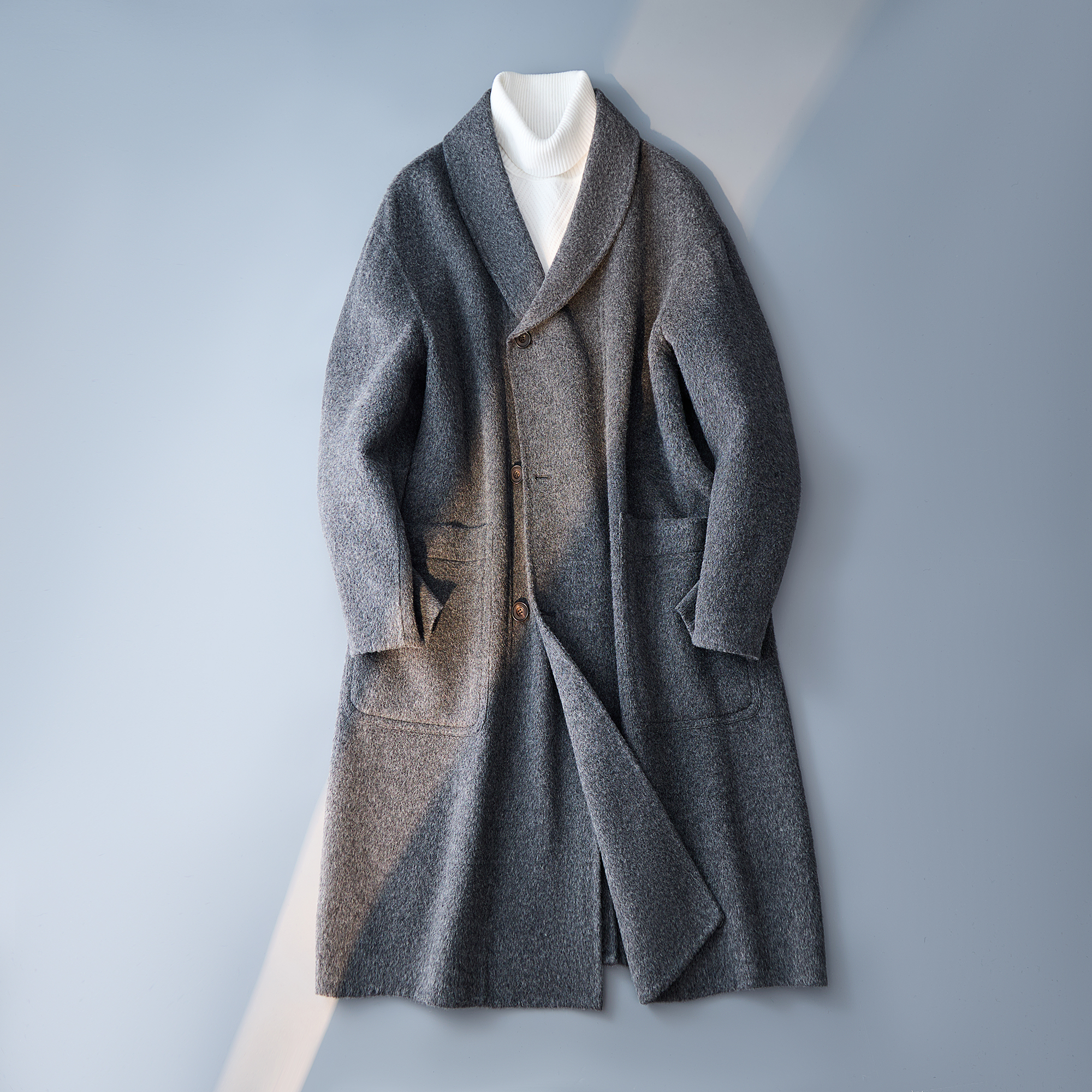 羊驼羊绒男士文雅青果领中长款毛呢大衣羊毛6016-2419P895控1398，男装毛呢大衣，钱塘大厦6016