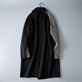 格子拼接休闲毛呢外套简约西装领长款呢子风衣外套6016-863p480，男装西服套装，钱塘大厦6016