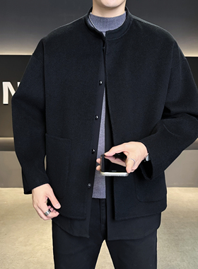 新中式国风假两件无领呢子外套羊毛大衣钱塘6016-5050P398控699