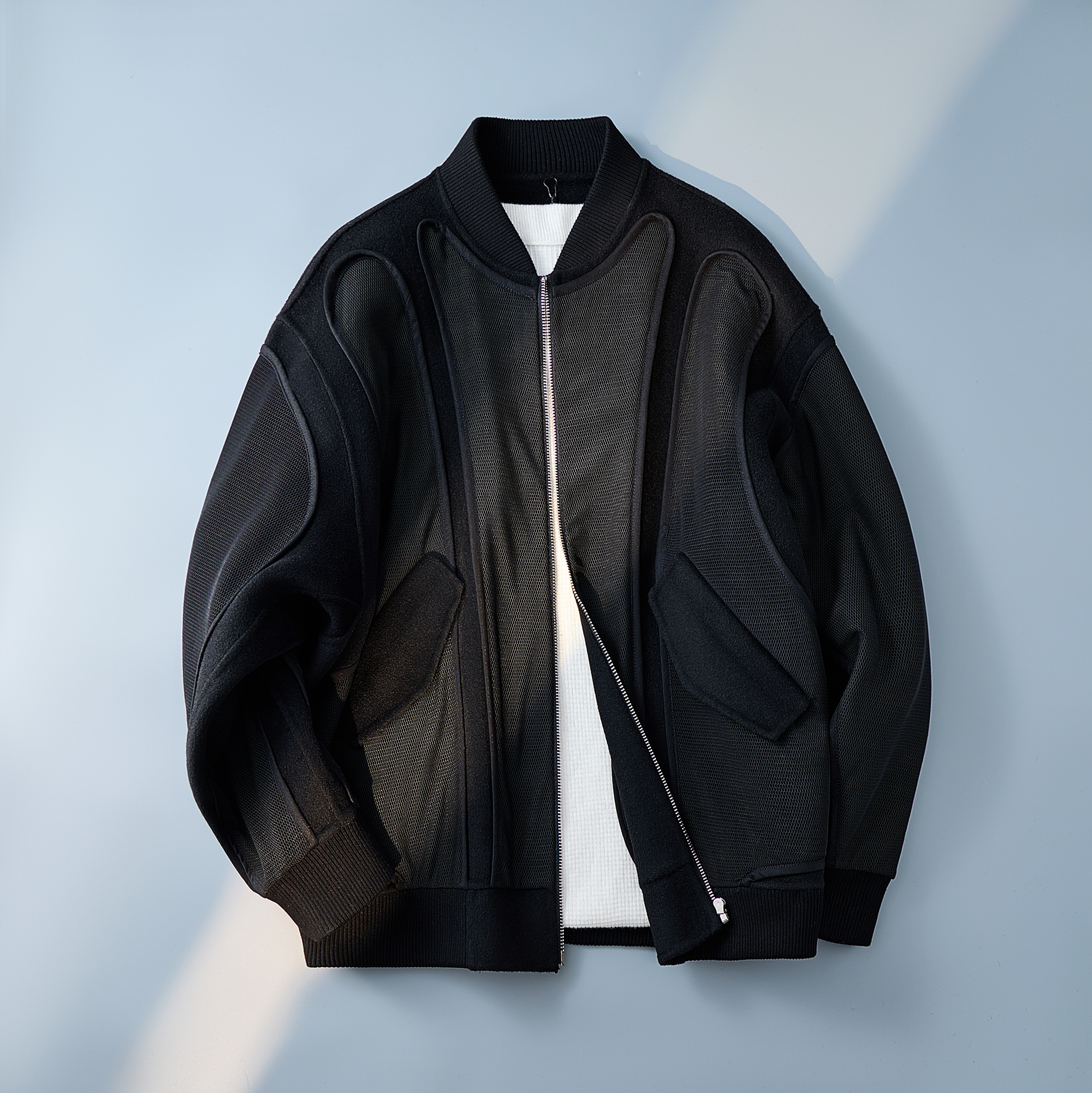 工艺丝网状拼接棒球领羊毛夹克男短款毛呢外套6016-5888P345控659，男装夹克，钱塘大厦6016