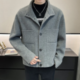 韩系休闲毛呢外套简约立领可翻领呢子夹克钱塘6016-2271p385，男装夹克，钱塘大厦6016
