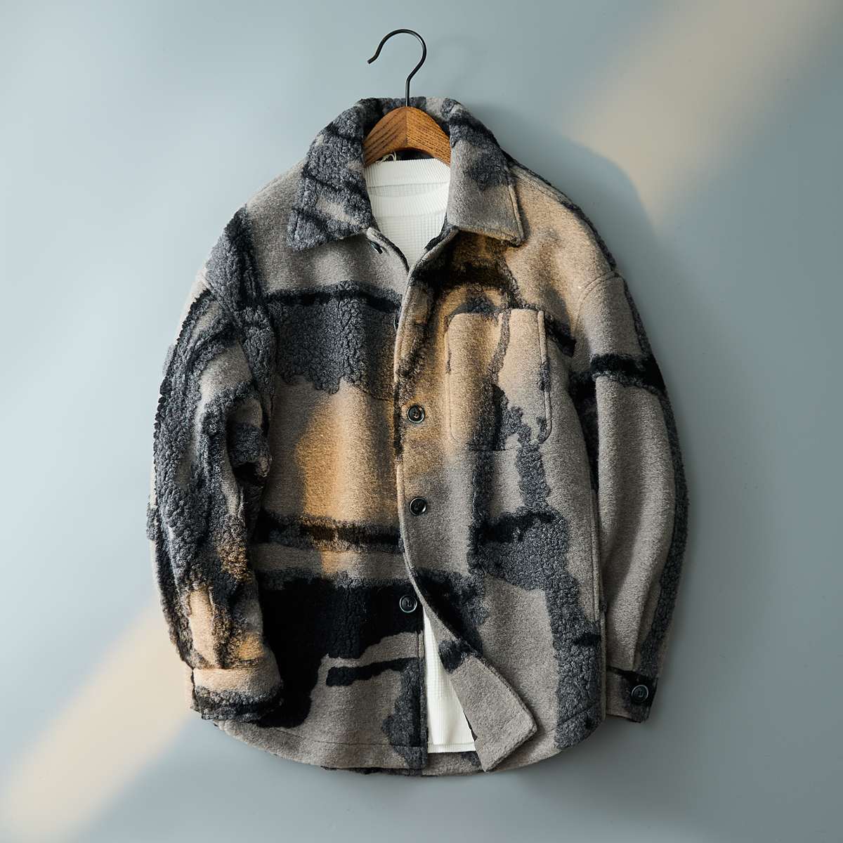 2025羊毛纹理衬衫外套 加厚呢子冬装大衣绿色钱塘6016 -66315P395