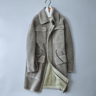 灰色 2051P480控799 袋休闲大衣颗粒绒皮毛一体外套羊毛夹克6016