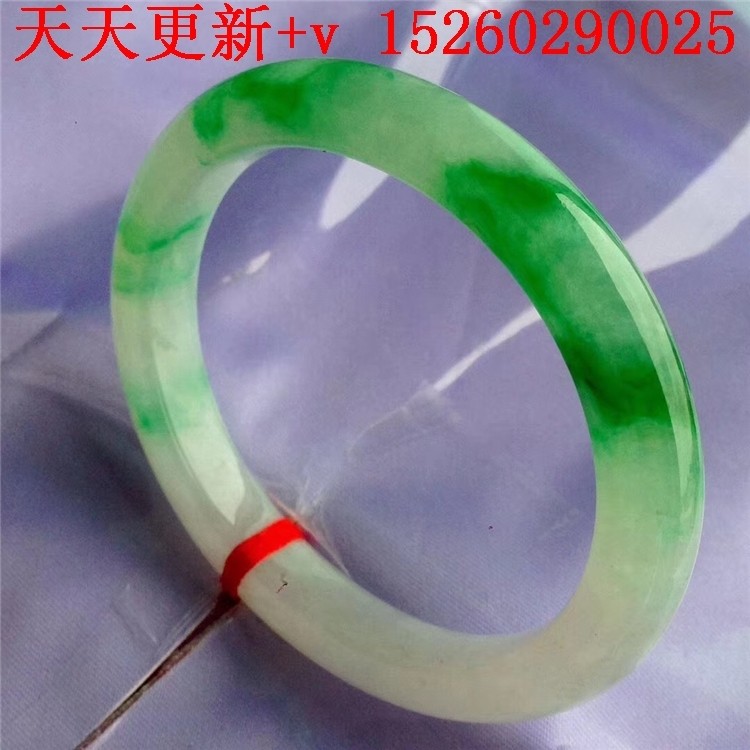 天然缅甸阳绿飘绿花翡翠手镯冰糯种正圈细圆条贵妃玉石镯子少女款