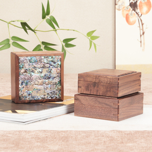 实木新中式嵌螺钿方形翻盖式饰品盒玉牌挂件收纳盒手串纪念币木盒
