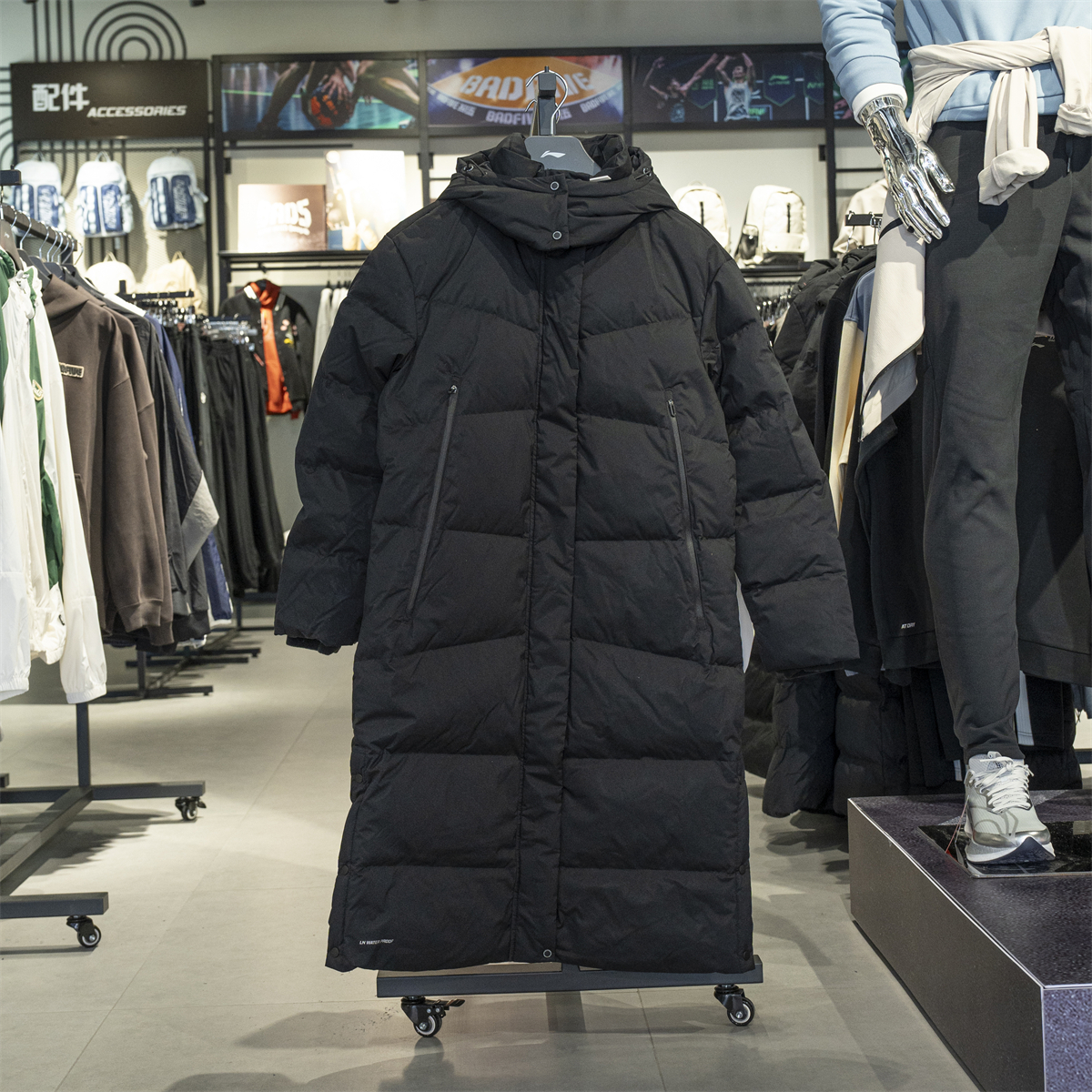 李宁长款羽绒服女鸭绒保暖外套