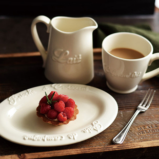 MY家 - 日本 Studio m' 奶油色简餐时光 字母浮雕椭圆盘/咖啡茶杯