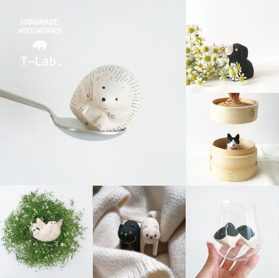 日本T-lab可爱动物木头摆件装饰