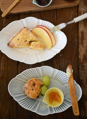 MY家 - 日本 Studio m' PLUIE西洋华丽 灰白色 褶皱花边 椭圆深盘