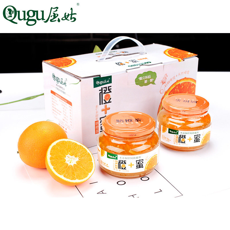 【屈姑】脐橙茶 橙+蜜 秭归脐橙三峡蜂蜜 橙蜜 脐橙茶500g*2罐/盒