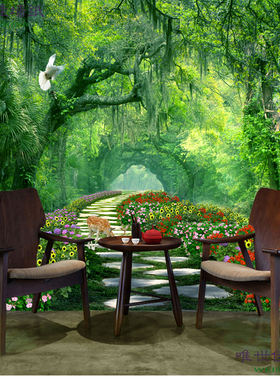绿色森林墙纸定制定做背景墙壁画3d立体现代简约田园大自然壁纸