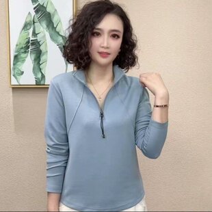 时尚 新款 休闲半拉链立领纯色百搭上衣女 中老年上衣2026春季 原版