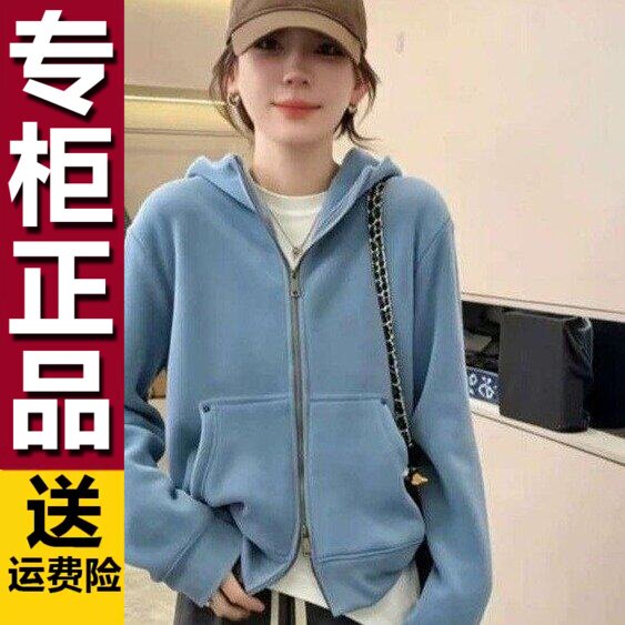 原版爆款韩系纯色连帽拉链卫衣2026秋冬新款时尚休闲加绒保暖外套