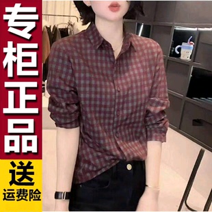 原版2025复古格子磨毛设计新款时尚翻领秋冬上衣衬衫长袖衬衣时尚