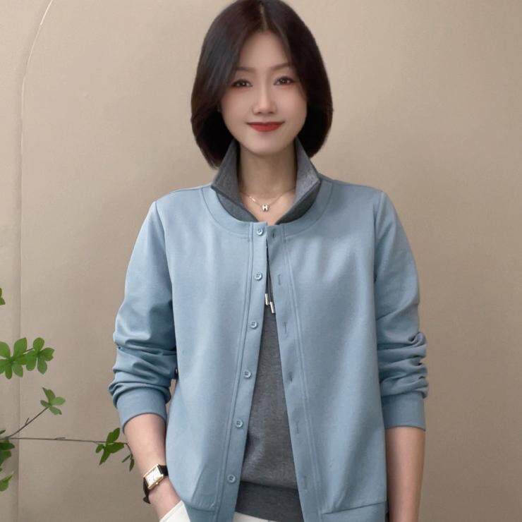 原版时尚拼接假两件上衣2026春季新款休闲百搭中老年大码卫衣女