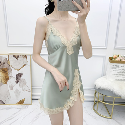 想念丝绸夏季性感美背蕾丝吊带裙