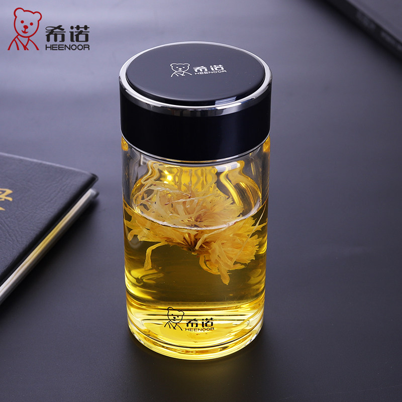 希诺玻璃杯正品家用杯子 男士单层加厚品牌大容量茶杯 女矮胖水杯