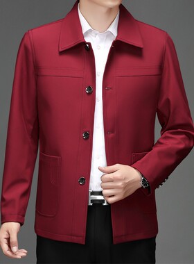 高档26春季中老年爸爸红色夹克老年人本命年酒红色大码外套茄克男