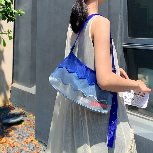 包包女生2024新款秋冬渐变波浪镂空透明蕾丝网包腋下包单肩斜挎包 - 封面