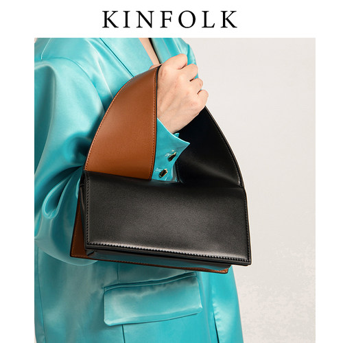 kinfolk宽肩带腋下包撞色风琴包