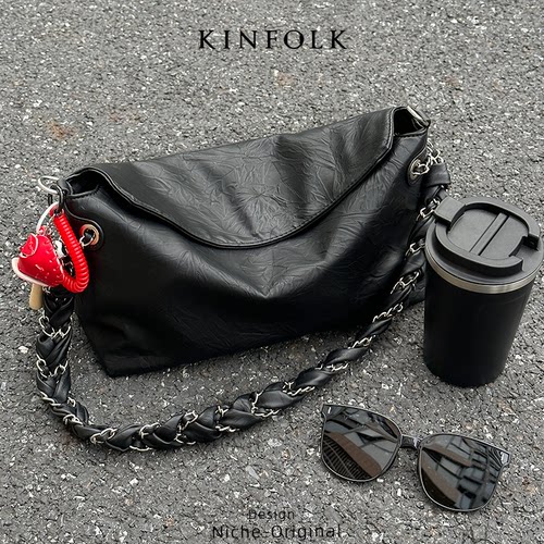 编织链条软皮单肩斜挎包腋下包