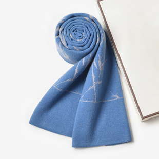 竹林雀声|中国风 蓝色针织100%羊毛围巾女款2024新款男式保暖礼盒