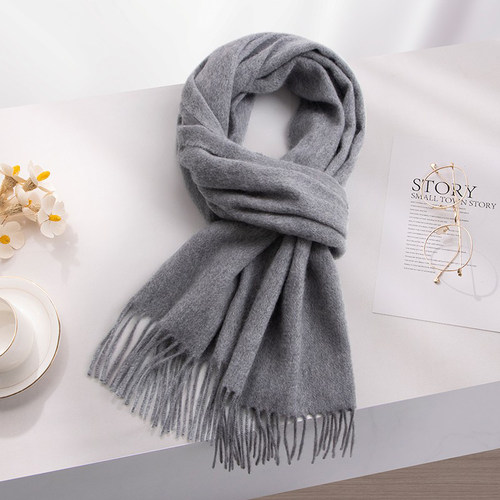 灰色纯羊绒围巾女秋冬季保暖时尚