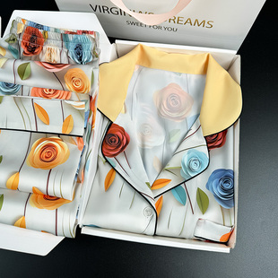 2026新款春季立体印花长袖睡衣女冰丝家居服套装母亲节礼物送妈妈