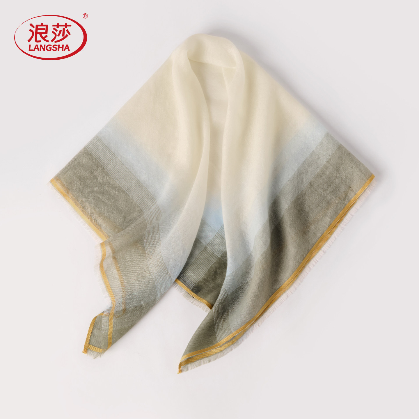 纯羊绒渐变条纹70方巾护颈披肩女