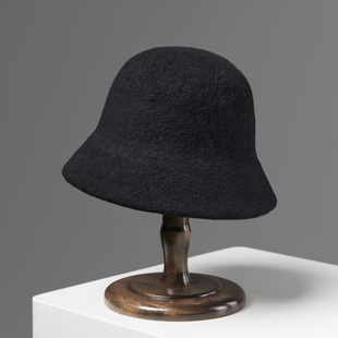 黑色羊毛呢云雁渔夫帽韩系盆帽保暖帽子女2025年秋冬新款遮脸显瘦