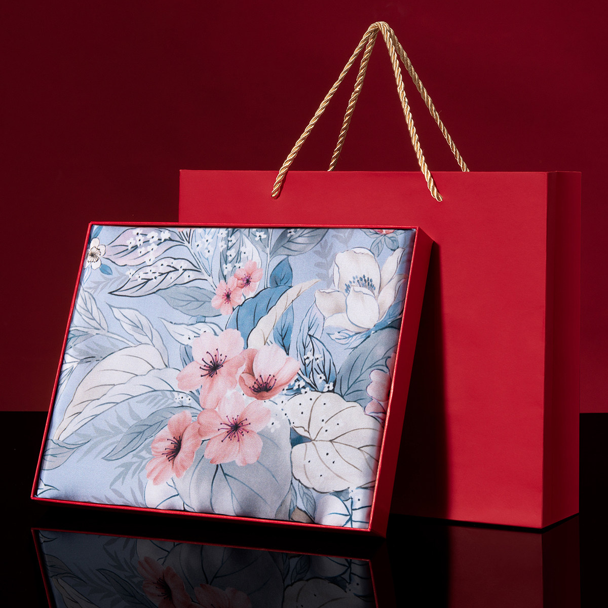 文艺国风印花真丝90cm大方巾披肩丝巾女款颈饰百搭送妈妈生日礼物