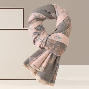 牡丹花|淡粉色冬款中式复古厚围巾披肩两用高级感大牌礼盒送妈妈